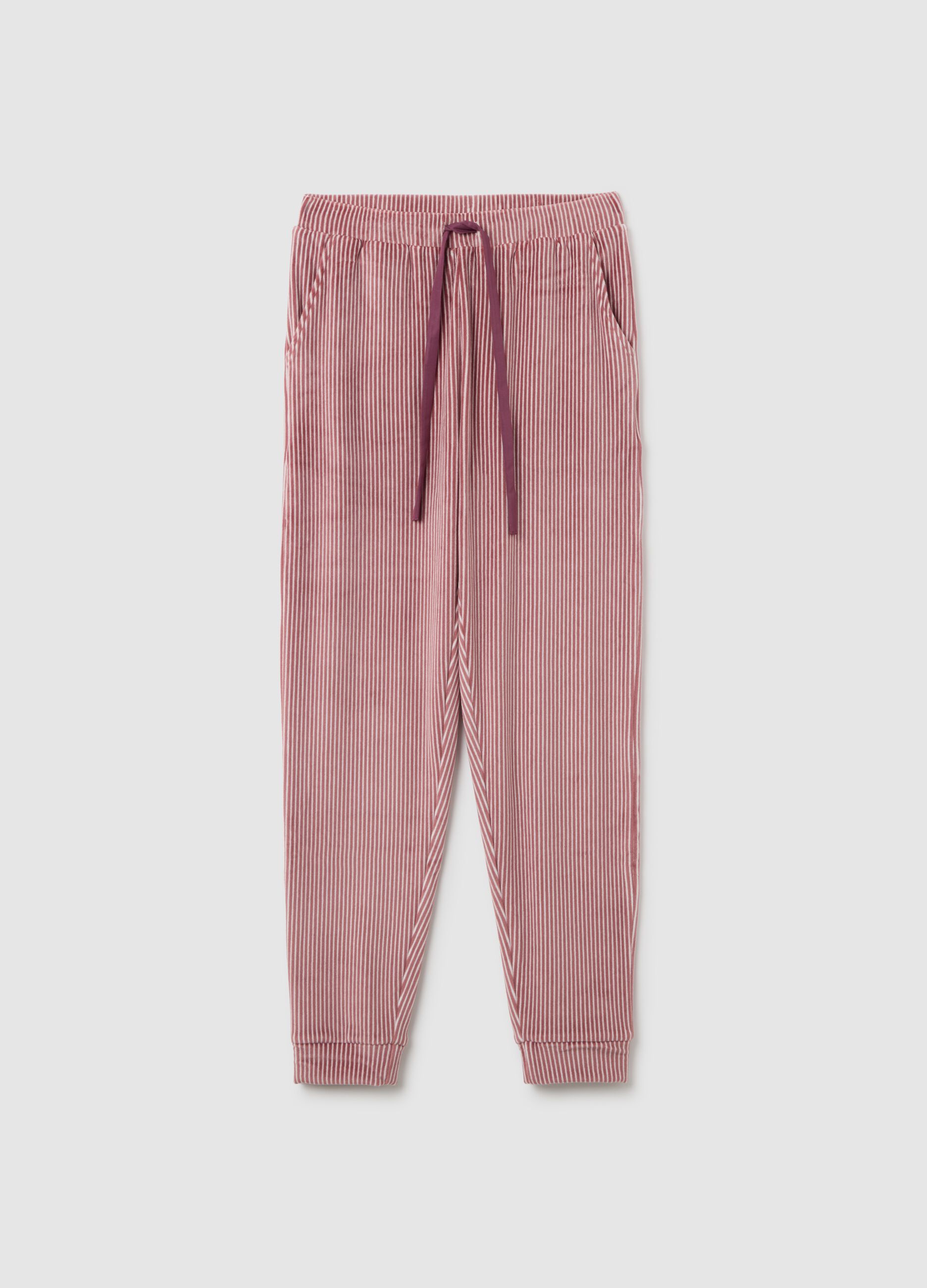Pink striped pyjama trousers with adjustable drawstring