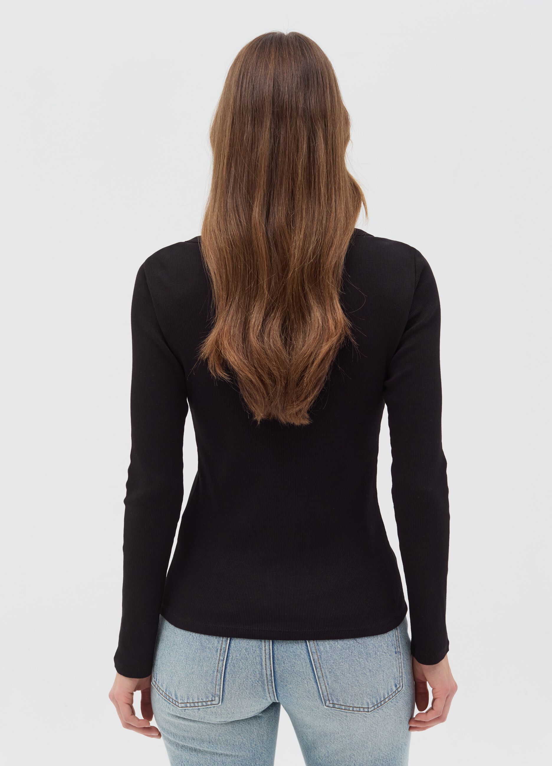 Ribbed t-shirt with granddad collar