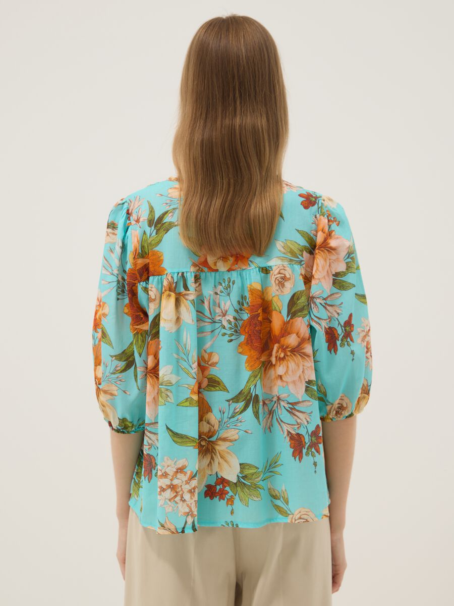 Blue pure cotton blouse with floral print_3