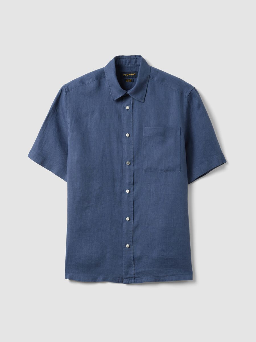 Camicia blu in puro lino regular fit_4