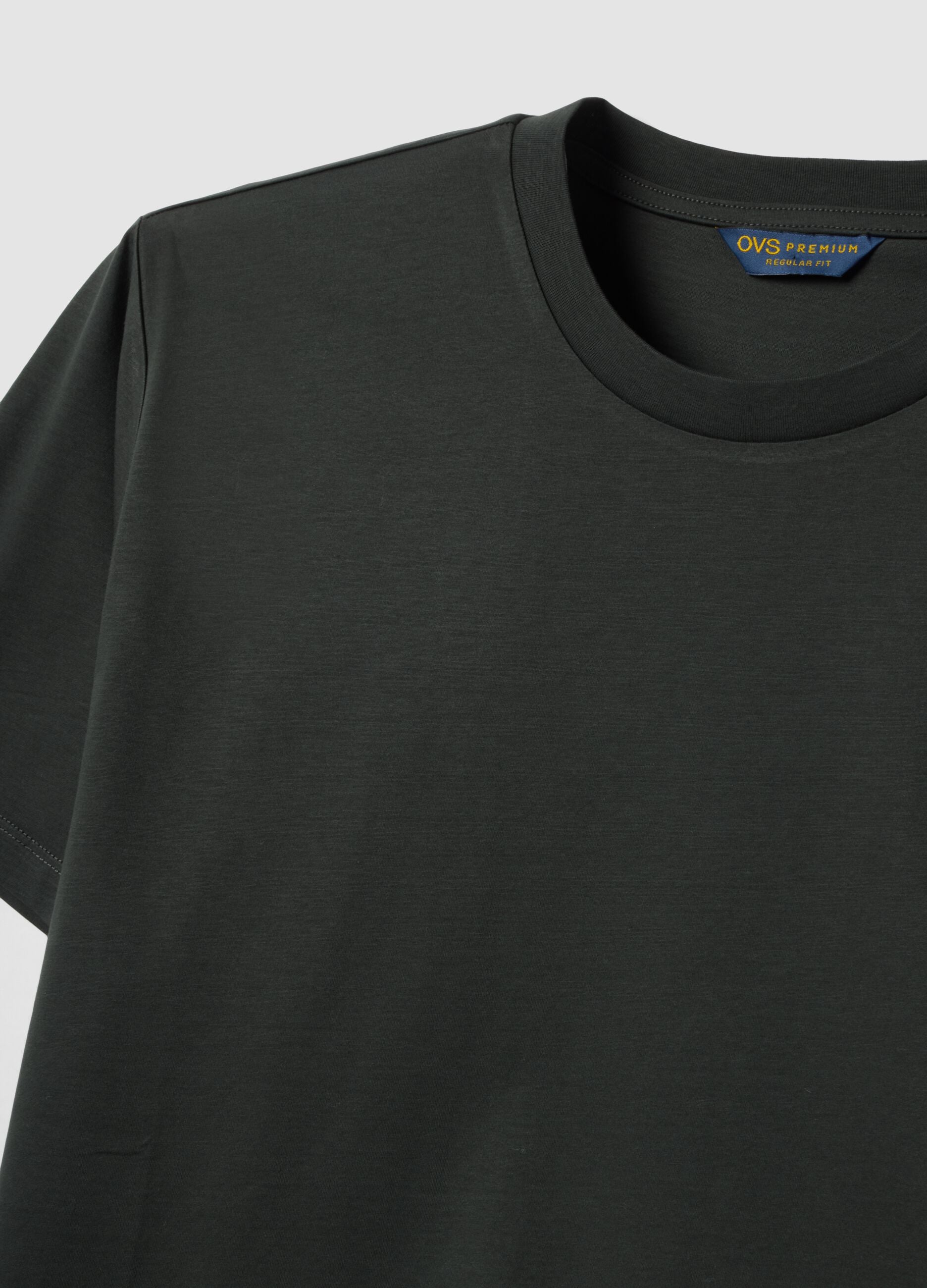 Grey mercerised pure cotton crew-neck T-shirt, regular fit