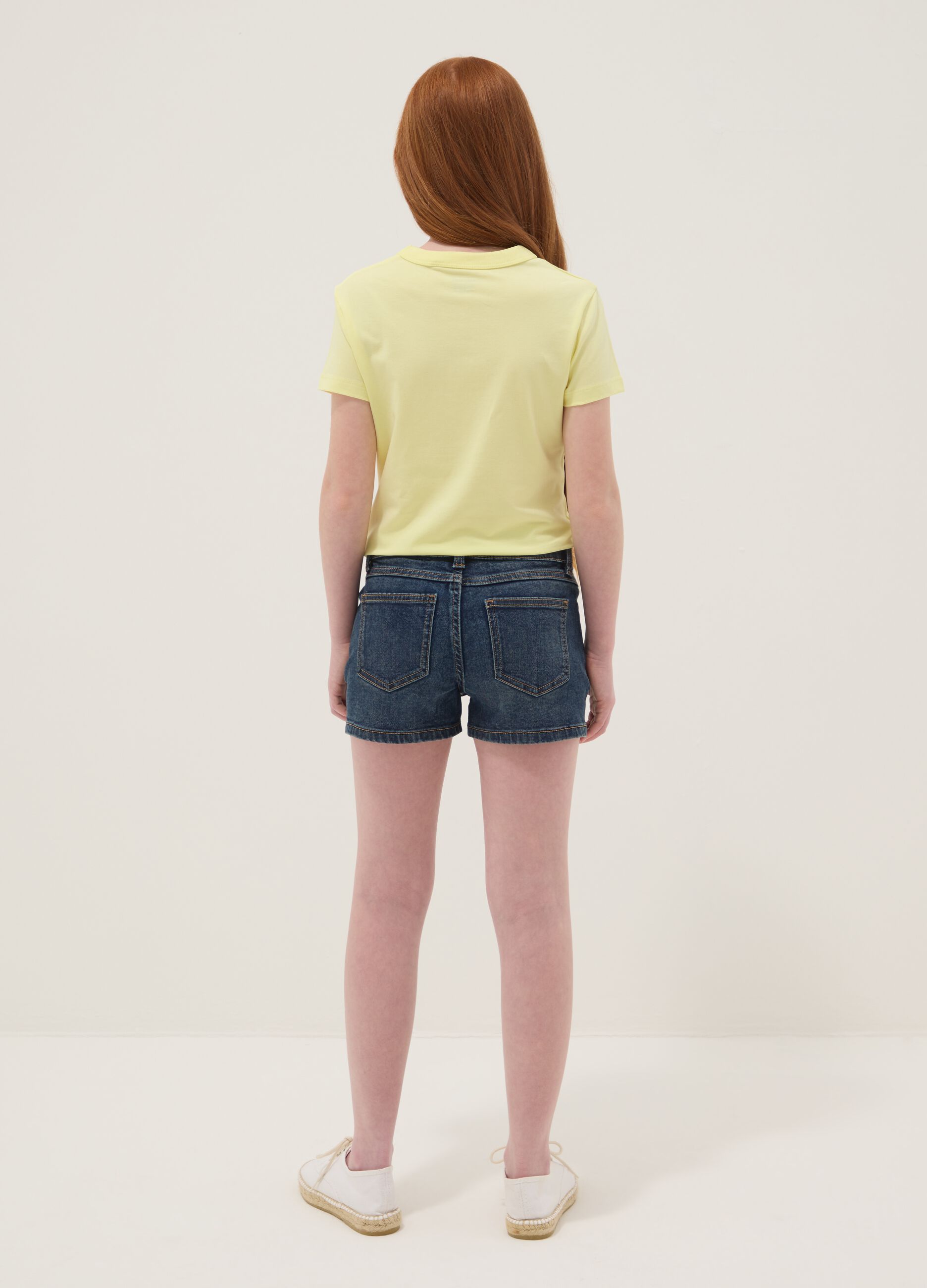 Blue stretch cotton-blend denim shorts for girls, slim fit