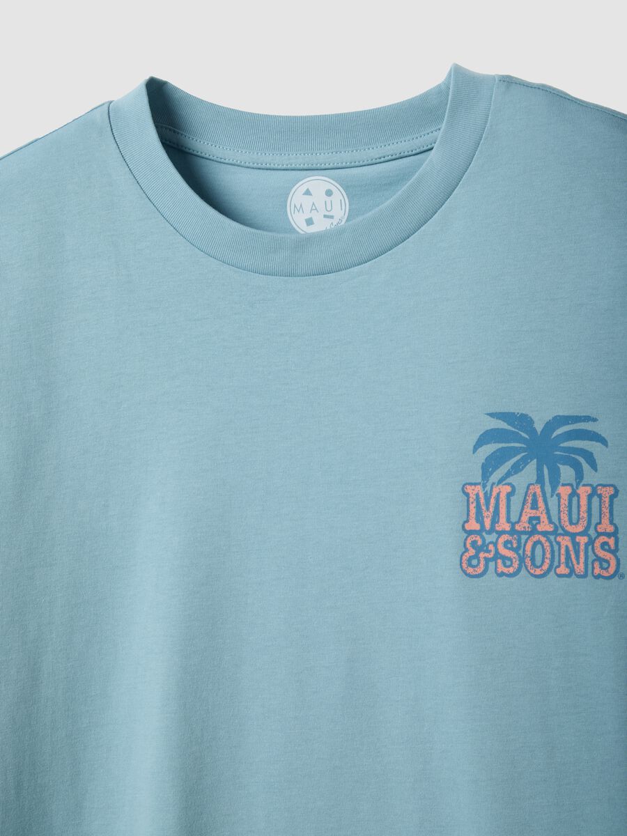 T-shirt azzurra a maniche corte in puro cotone con stampa relaxed fit_5