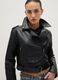 Black biker jacket regular fit with metallic details and diagonal zip_0