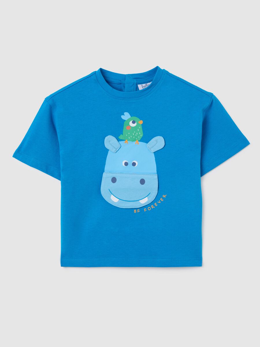Children's blue pure cotton regular fit T-shirt with print_0