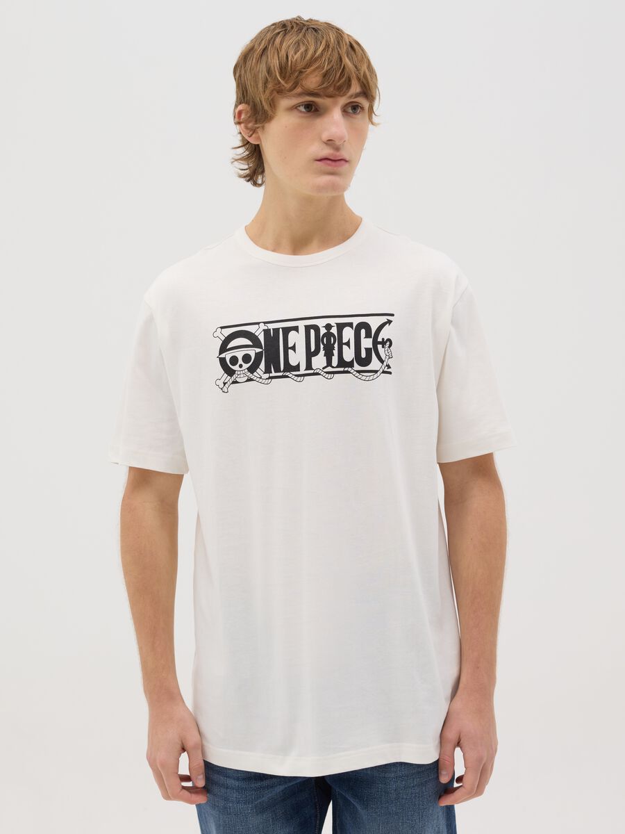 White T-shirt with One Piece print_0
