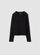 Black stretch organic cotton T-shirt with ribbed neckline_3