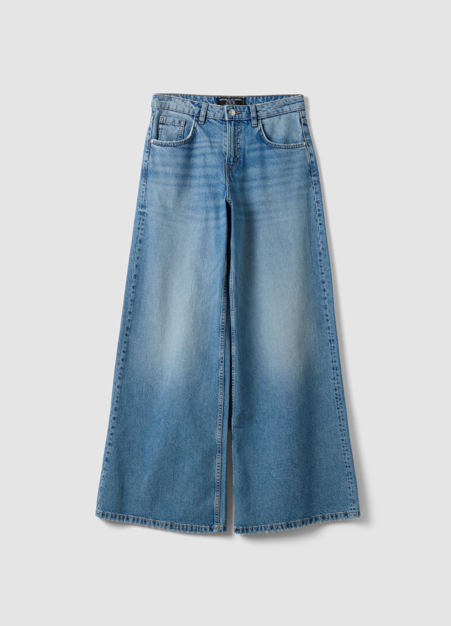 Light Blue Low-Rise Pure Cotton Wide-Leg Jeans