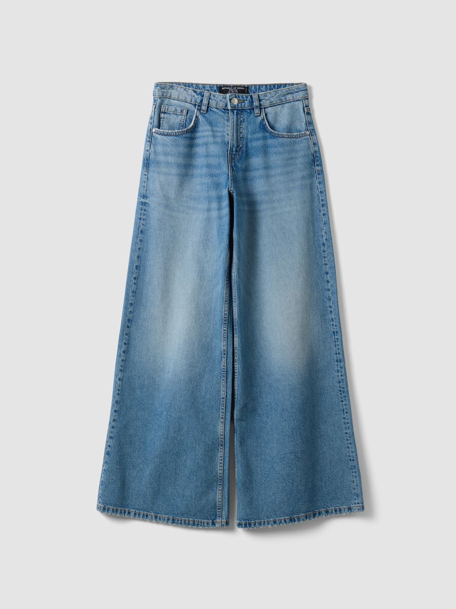 Jeans azzurri wide leg in puro cotone a vita bassa_4