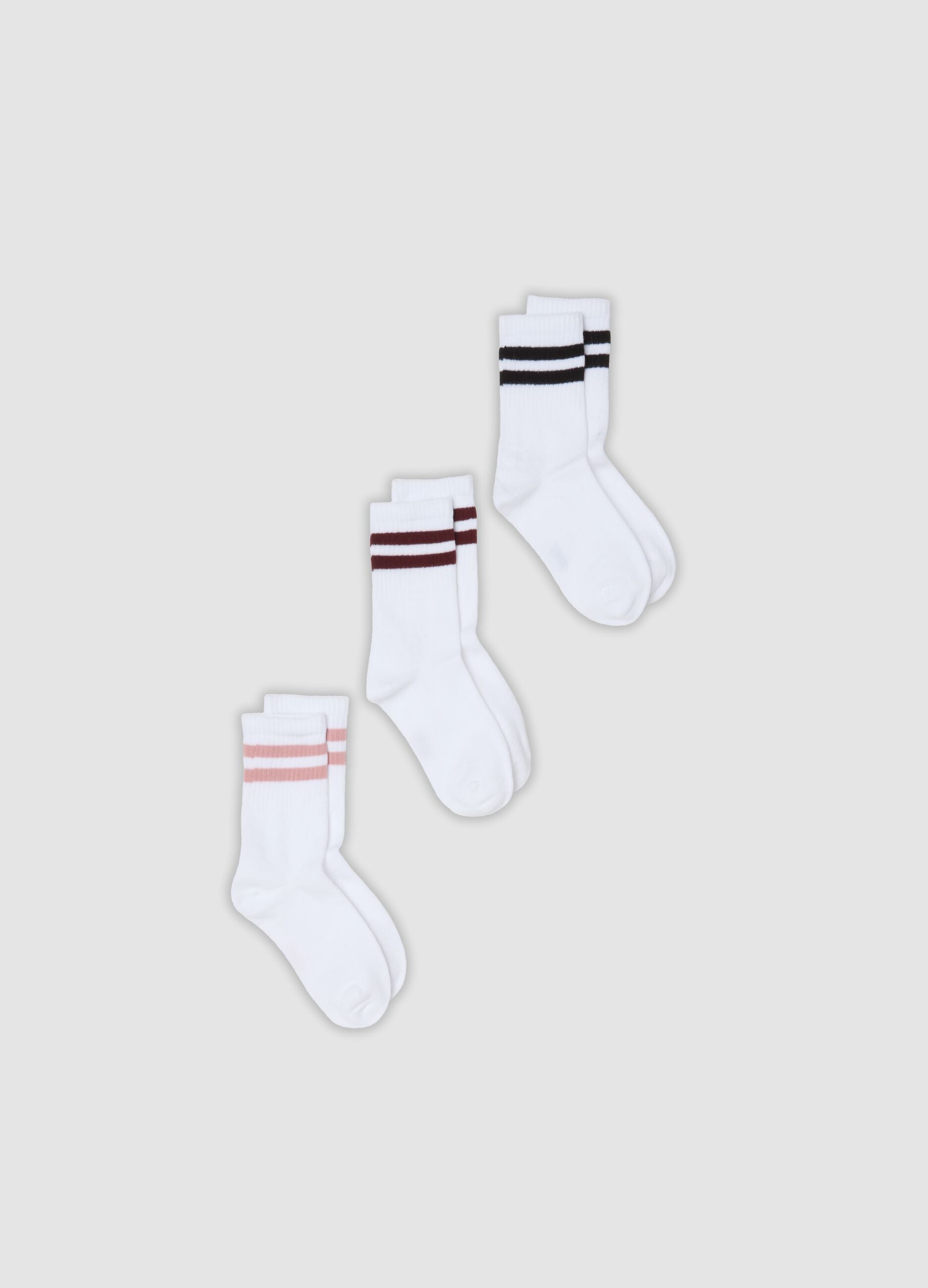 3-pack of white striped midi socks in stretch organic cotton