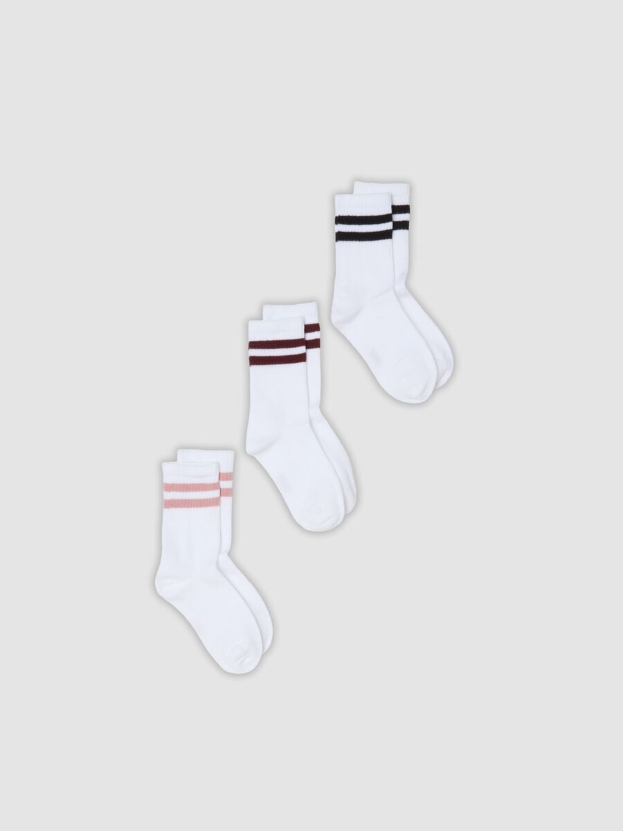 Tripack di calze midi bianche in cotone organico elasticizzato a righe_0