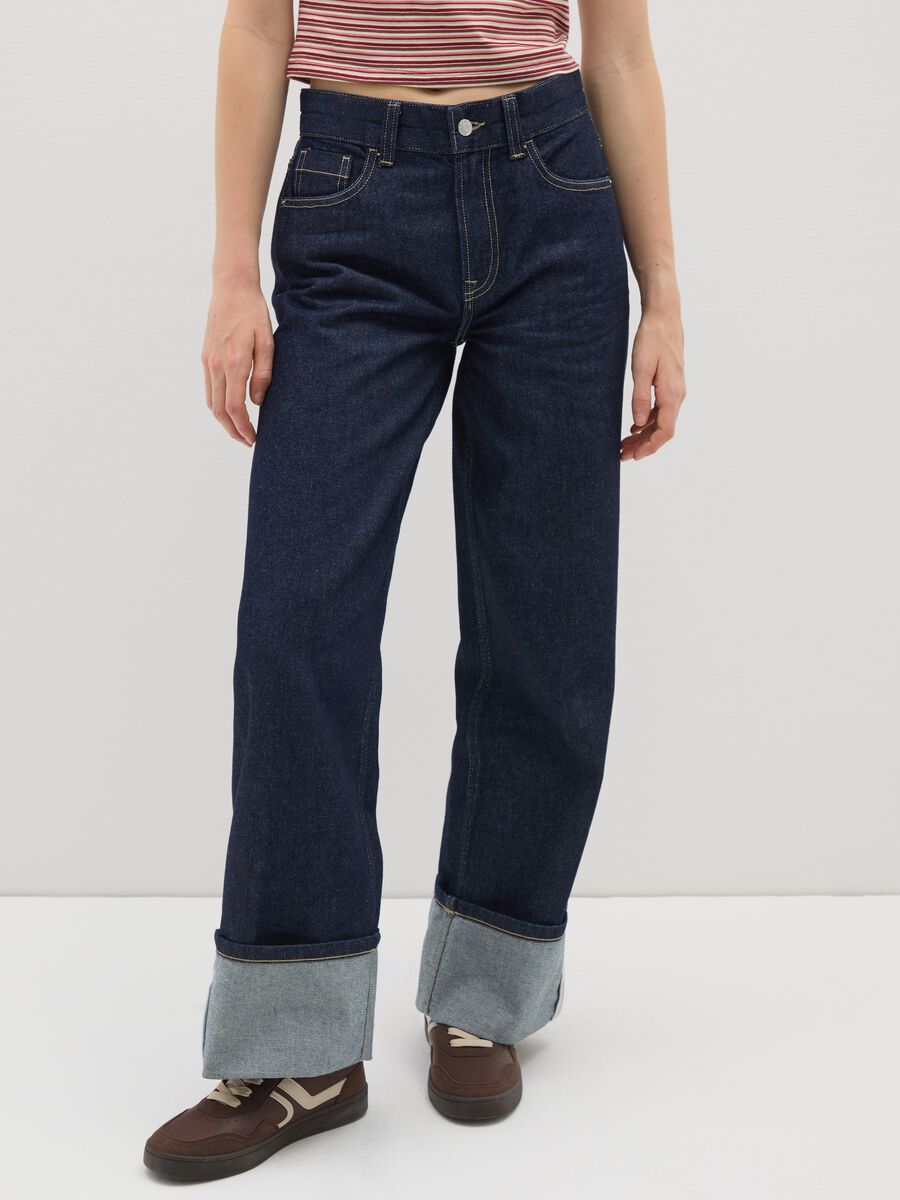 Straight-leg blue pure cotton jeans_2