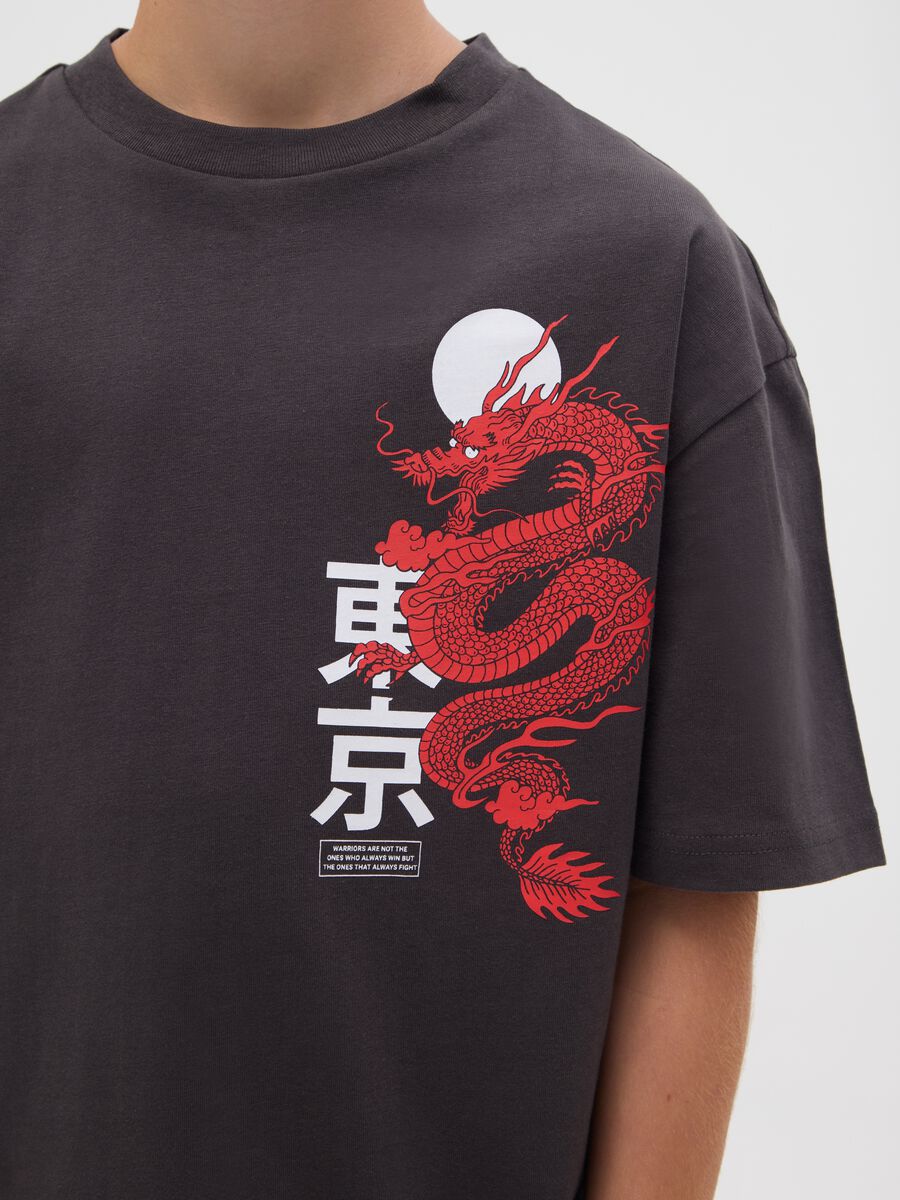 Cotton T-shirt with ideograms and dragon print_2
