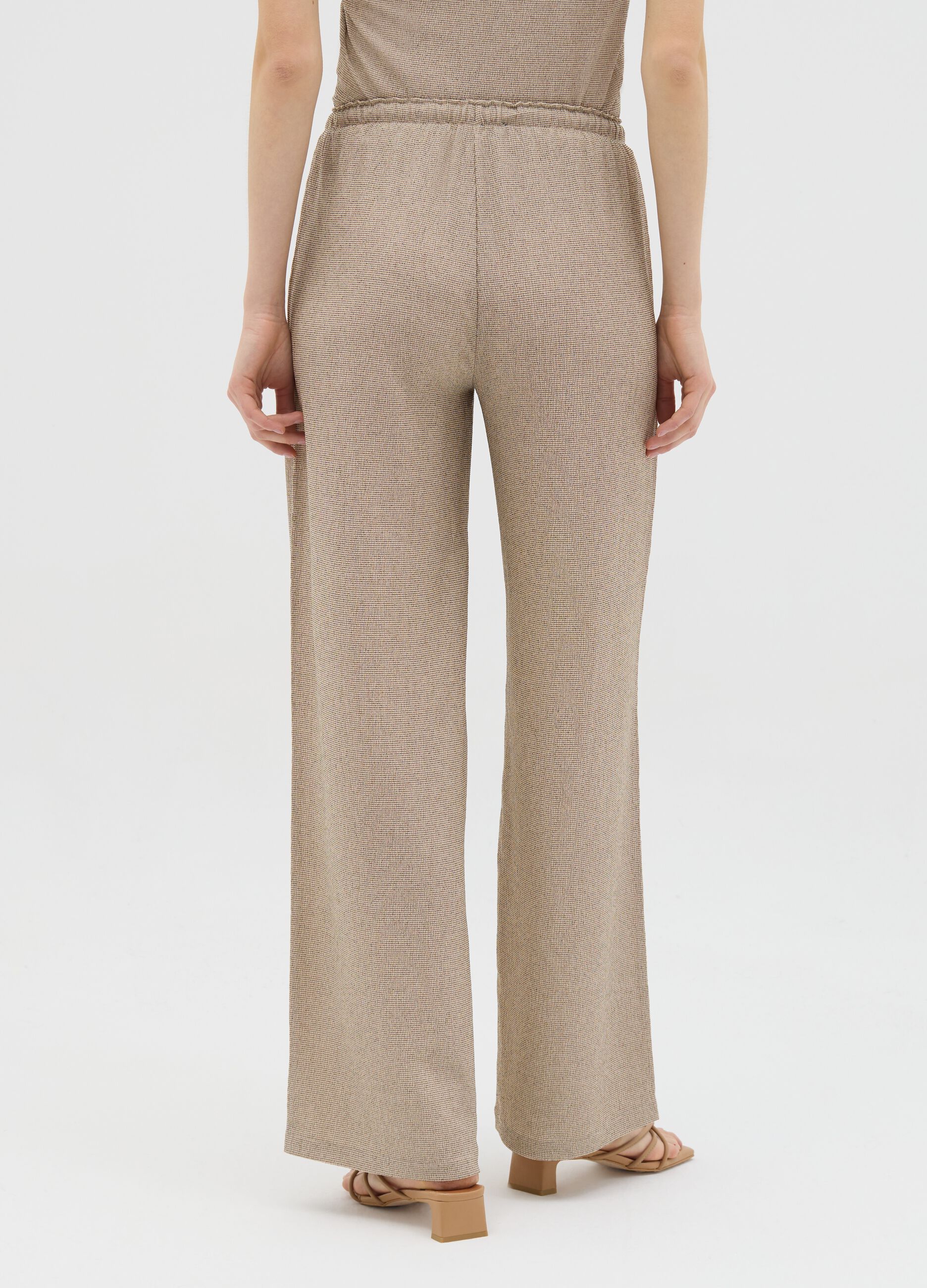 Beige Palazzo Trousers in Stretch Fabric