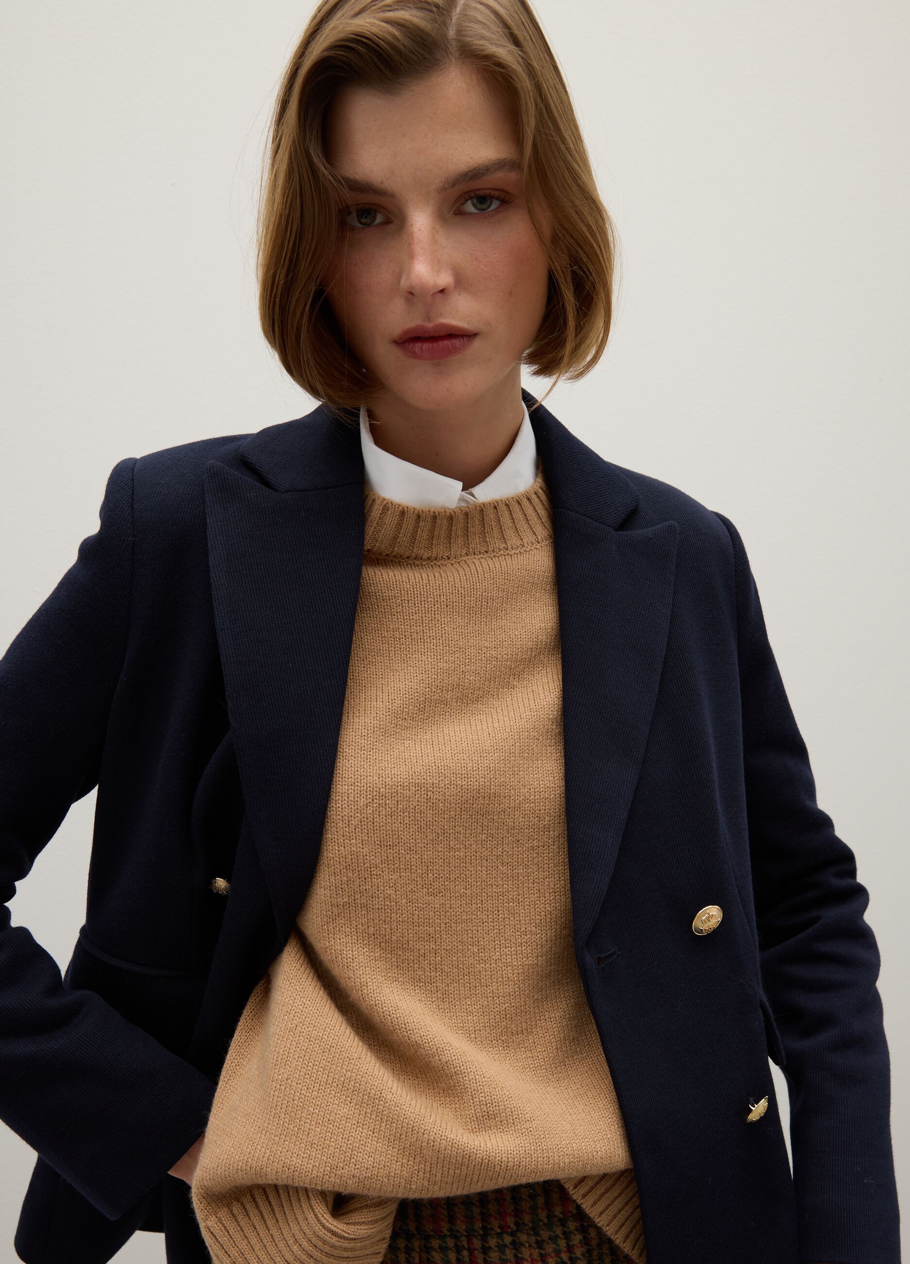 Blue cotton blend regular fit blazer