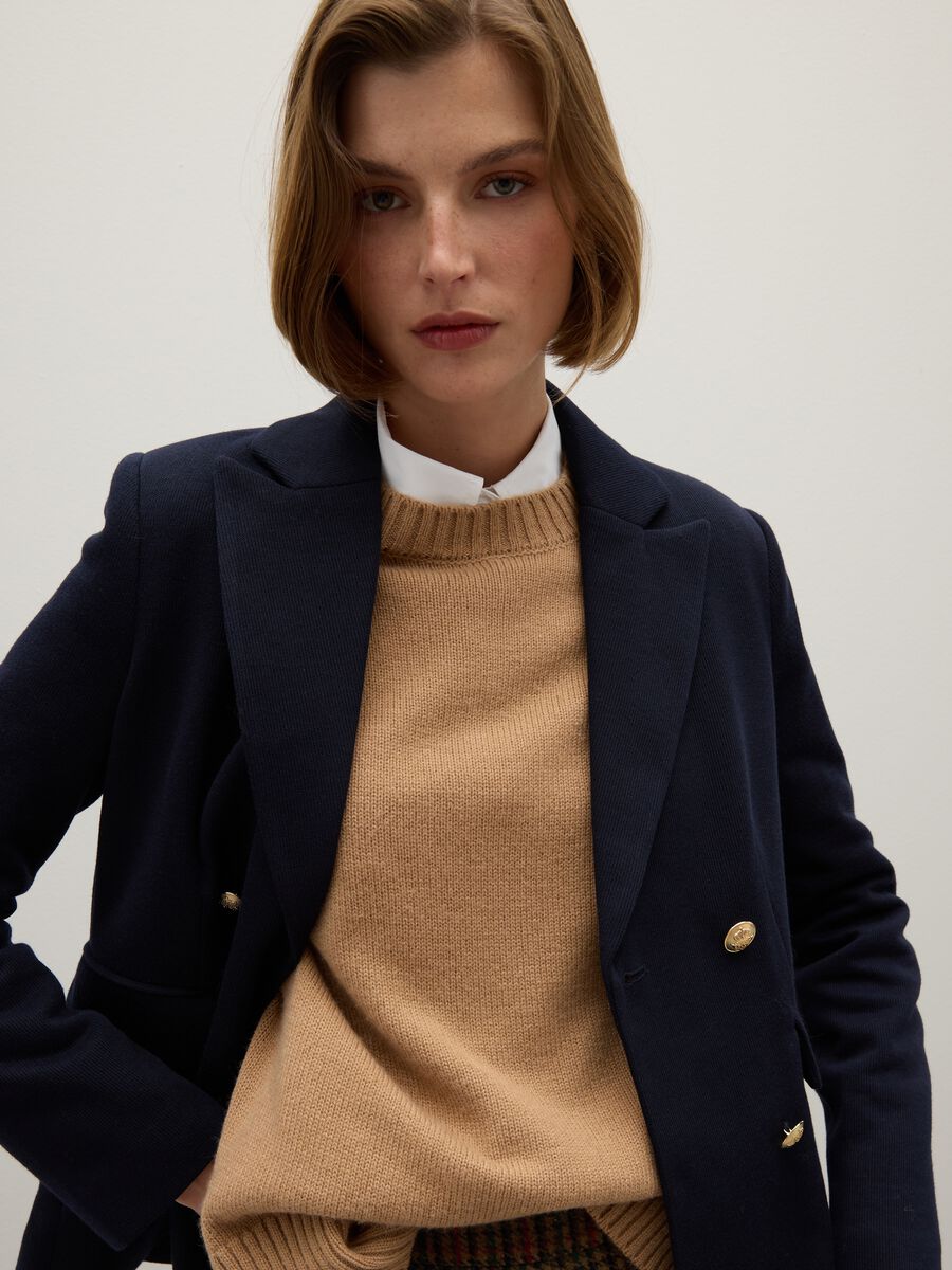 Blue cotton blend regular fit blazer_3