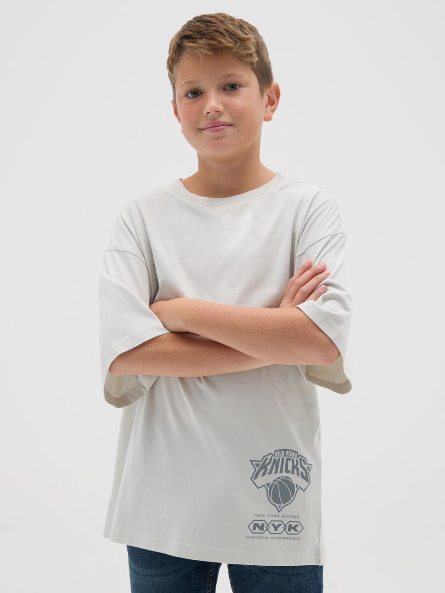 Children's grey pure cotton T-shirt regular fit with New York Knicks print_0