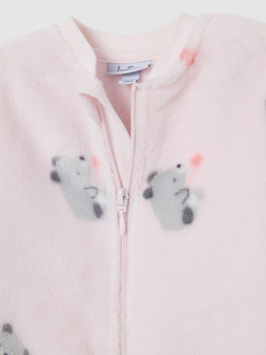 Pink coral fleece baby suit with zip and long sleeves_2