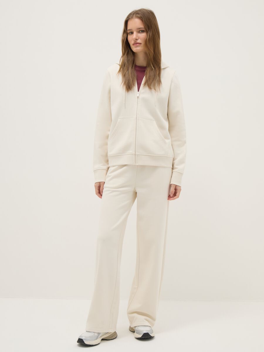 Beige cotton-blend regular fit hoodie with zip_1