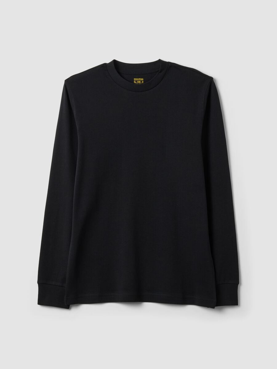 T-shirt nera in puro cotone girocollo a maniche lunghe regular fit_4