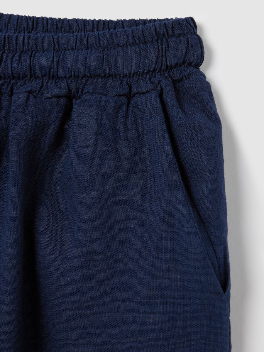 Women's blue palazzo trousers in regular fit cotton and linen_5