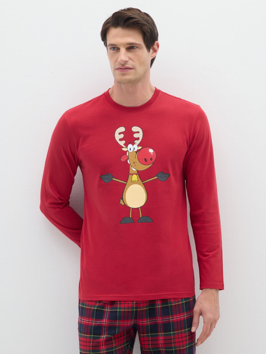 Red pure cotton regular fit Christmas pyjama top_1