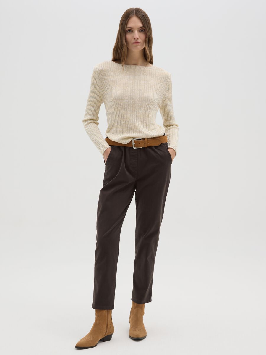 Maglia a costine beige con fibre metalliche_1