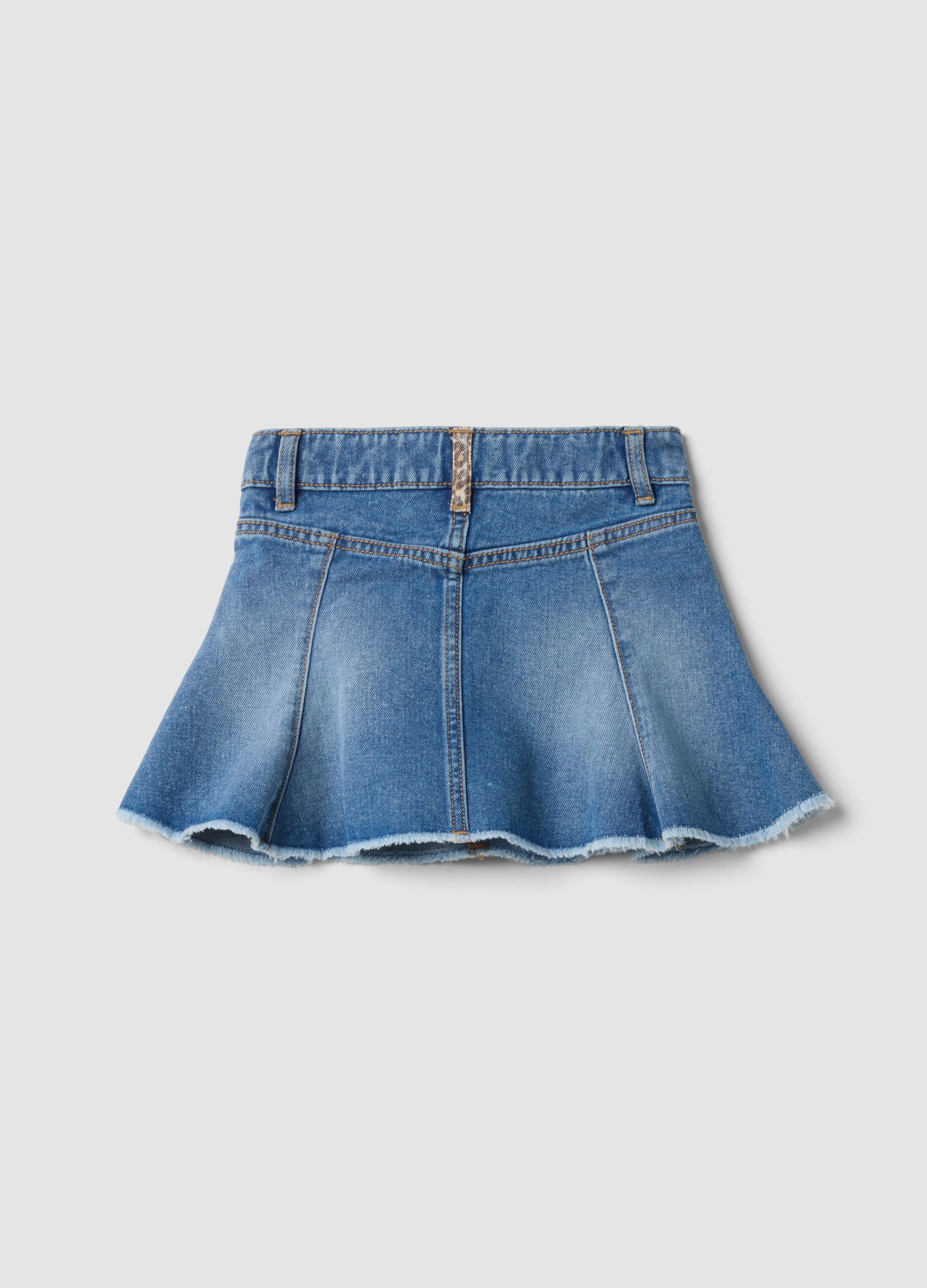 Gonna denim blu in puro cotone con orlo sfrangiato