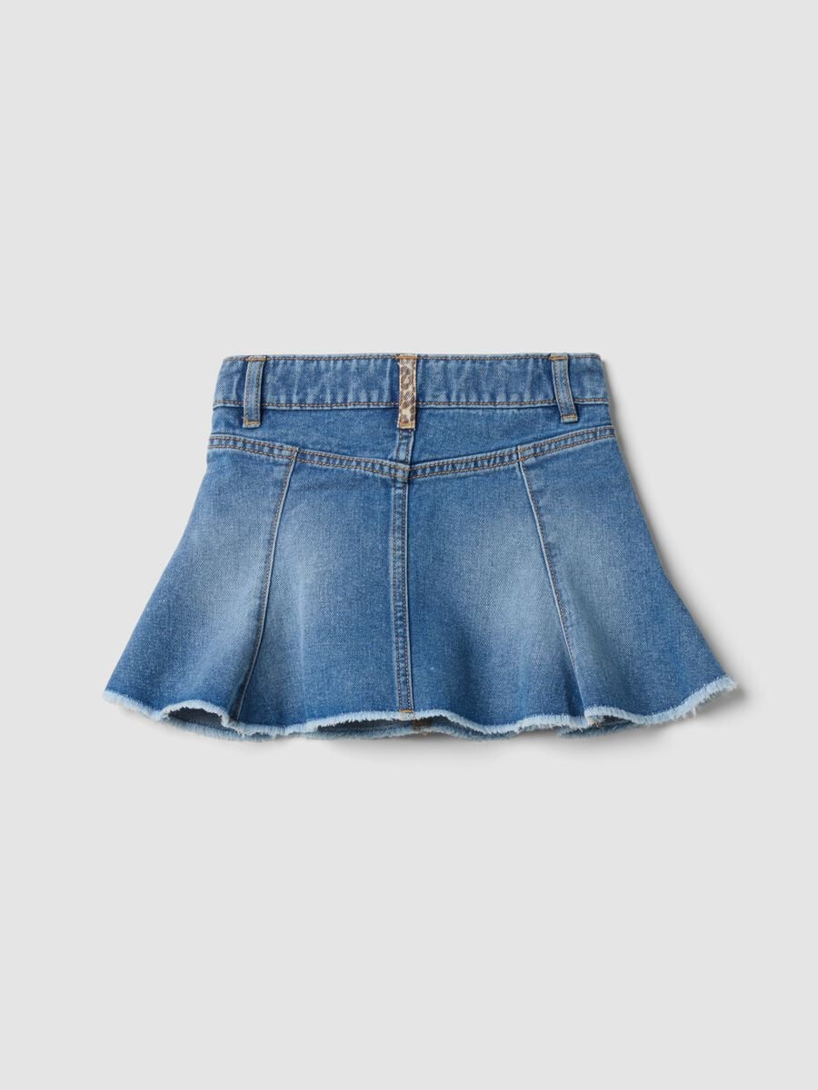 Blue pure cotton denim skirt with frayed hem_1