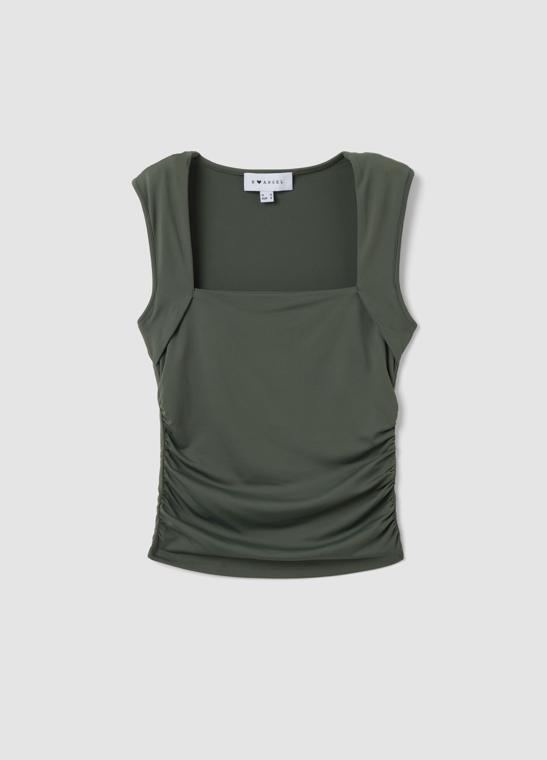 Green stretch tank top with side ruching