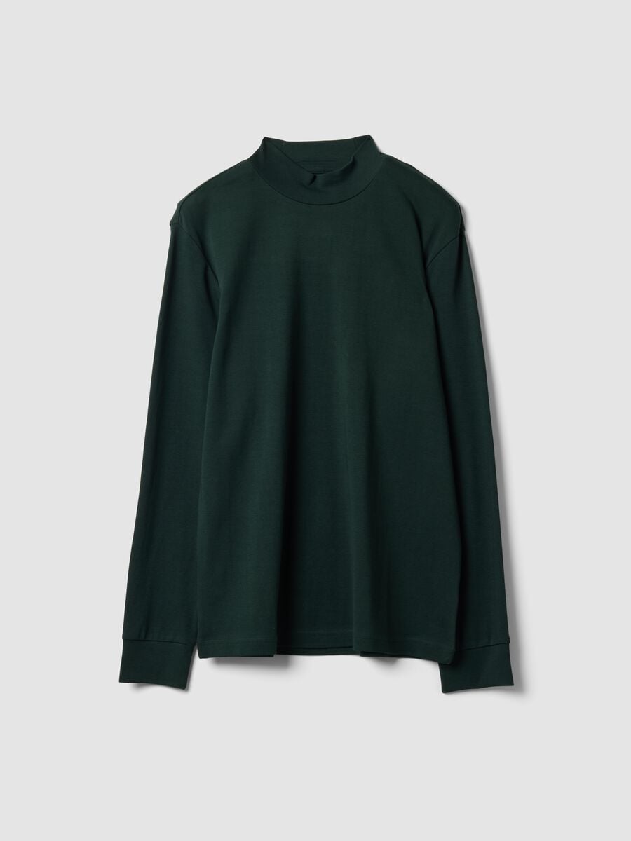 T-shirt verde in puro cotone con collo rialzato strutturato regular fit_0