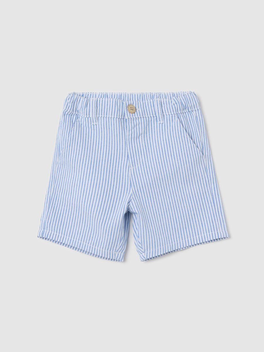 Light blue and white striped shorts in cotton_0