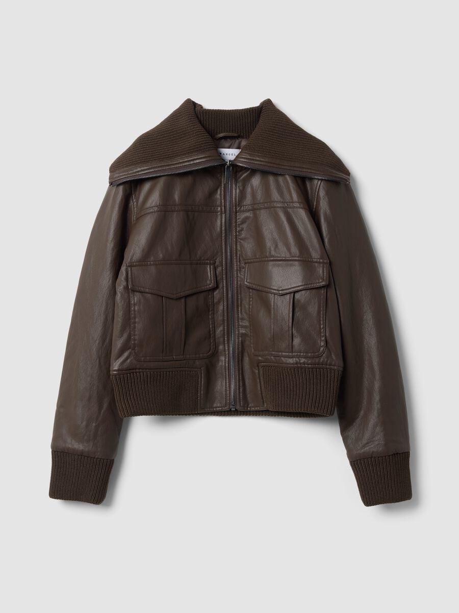 Brown viscose-blend jacket with zip_0
