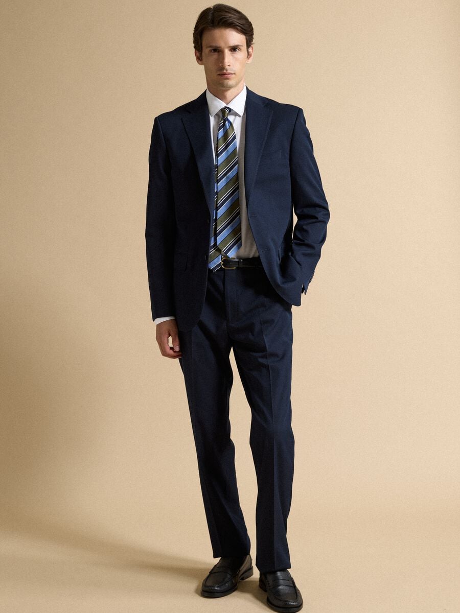 Blazer blu in viscosa elasticizzata con revers classici_2