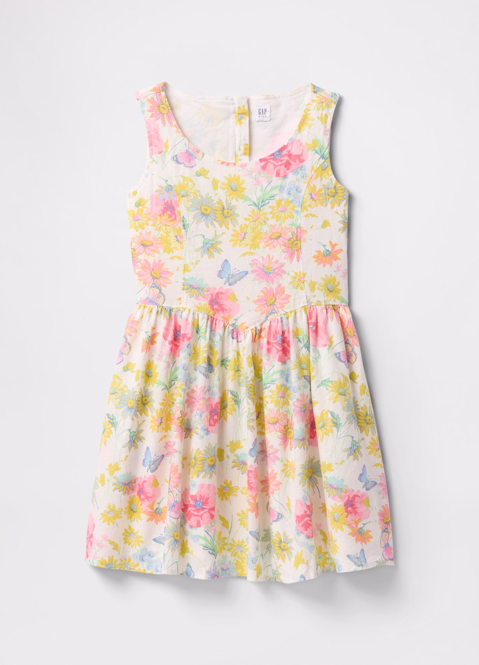 Dress with floral pattern in linen and cotton