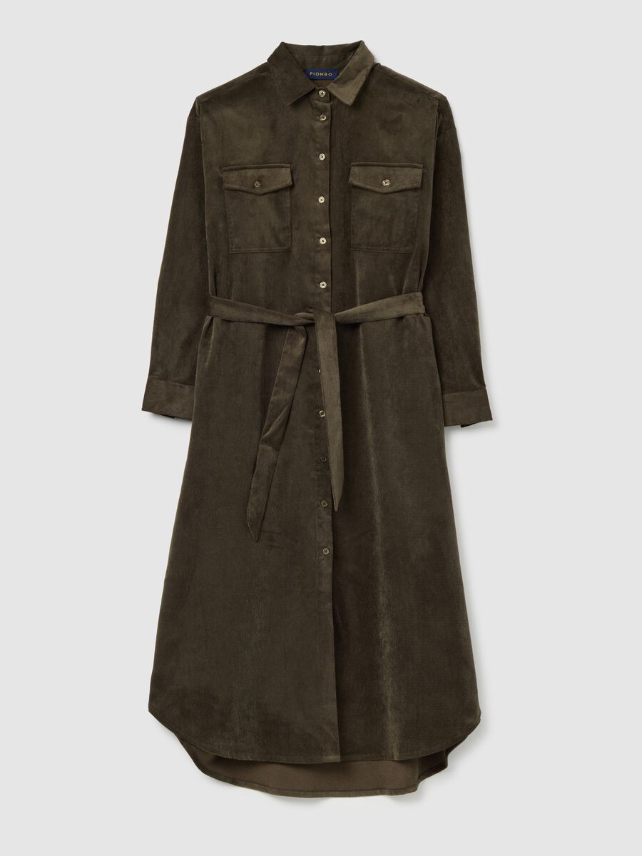 Green long dress with belt and buttons_4