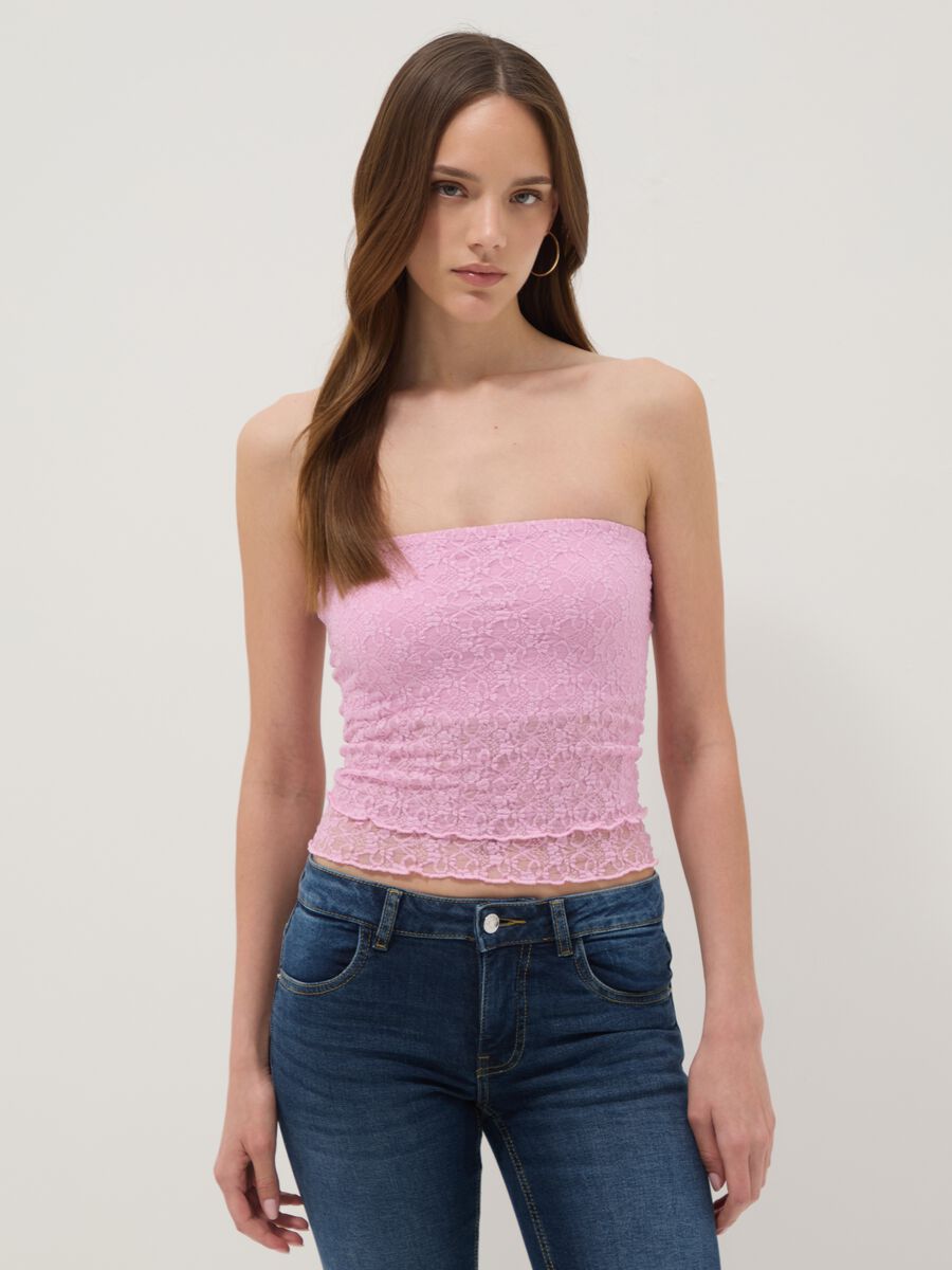 Short pink stretch-fabric top_1