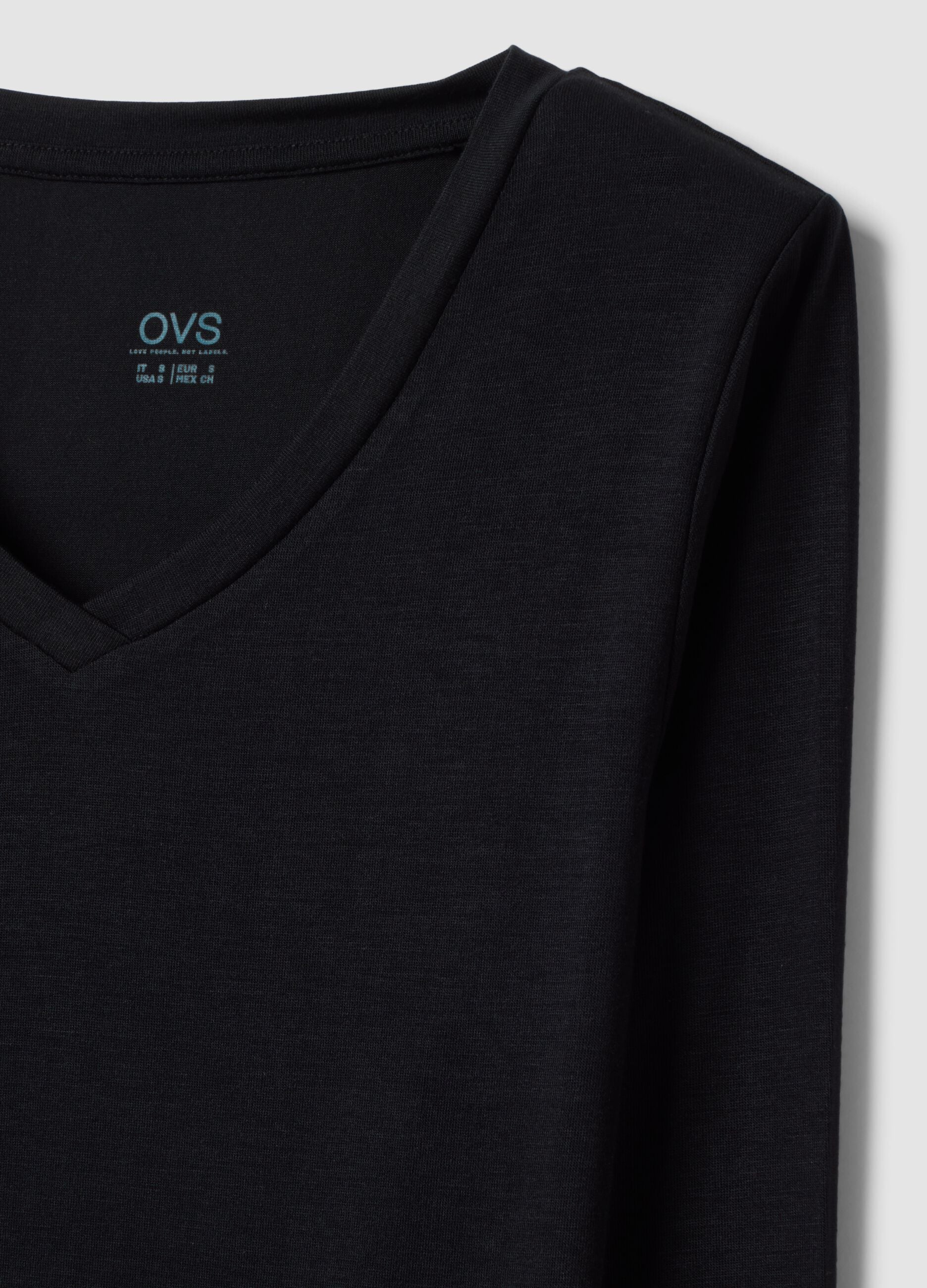 Black stretch modal crew-neck T-shirt, regular fit