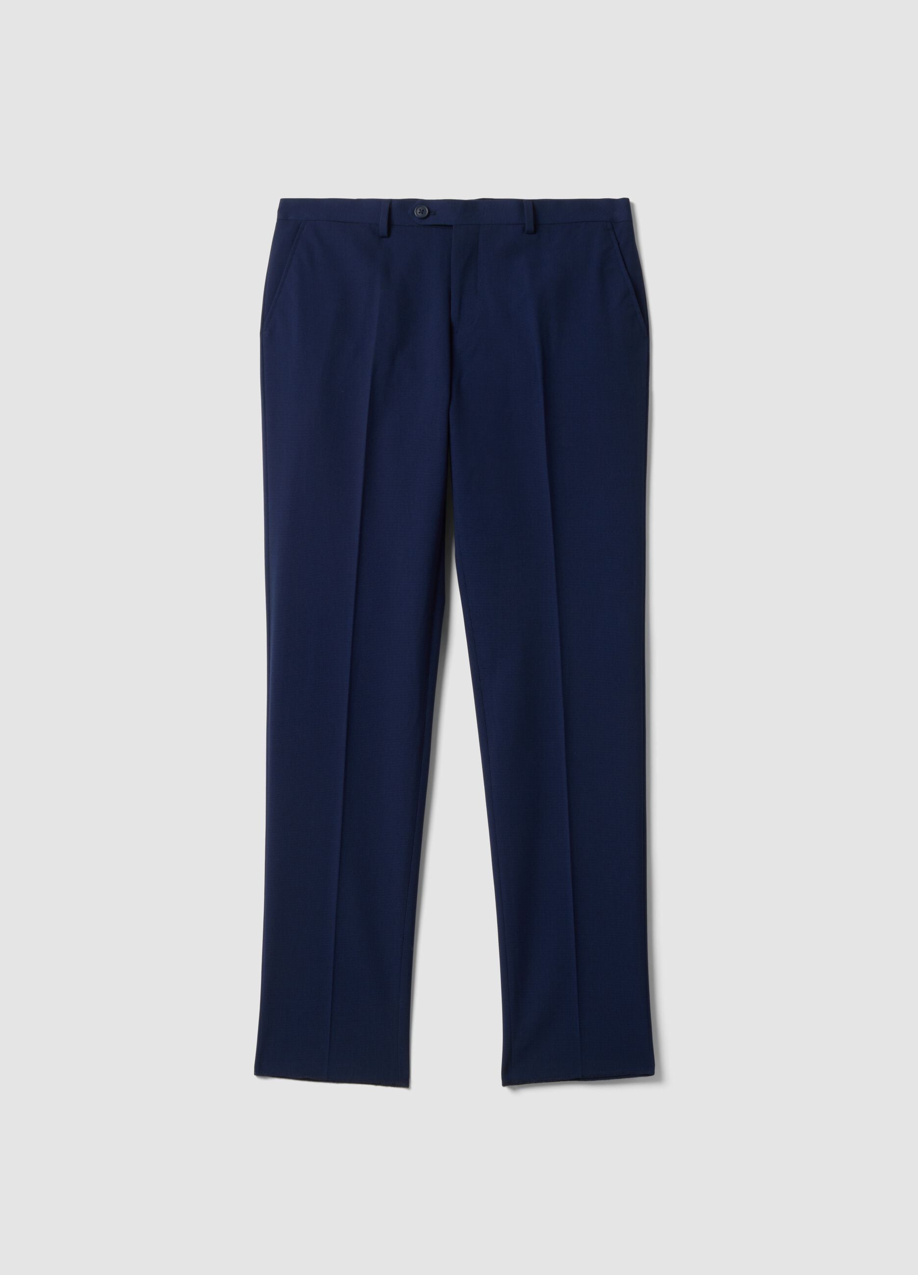 Blue slim-fit stretch formal trousers