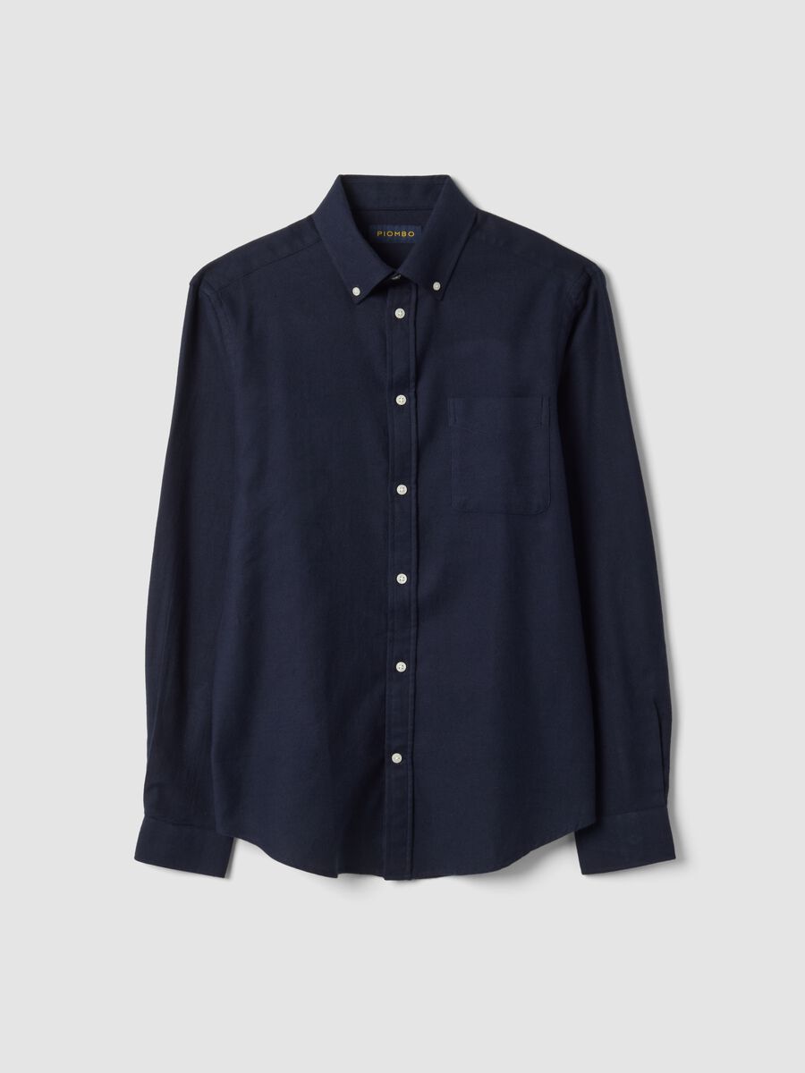 Navy blue pure cotton flannel shirt, regular fit_0