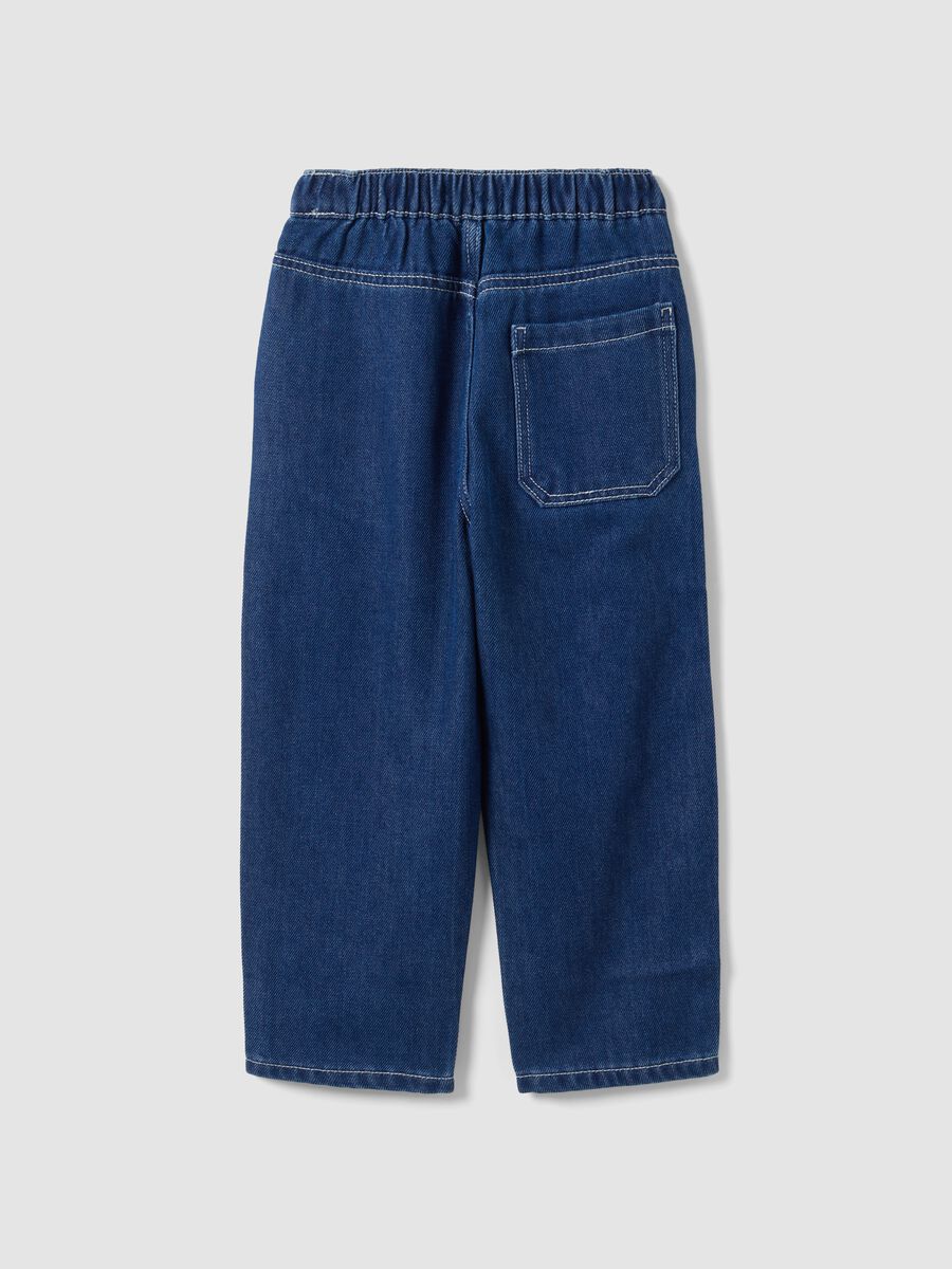 Jogger blu in misto cotone e viscosa con vita elasticizzata per bambino_1