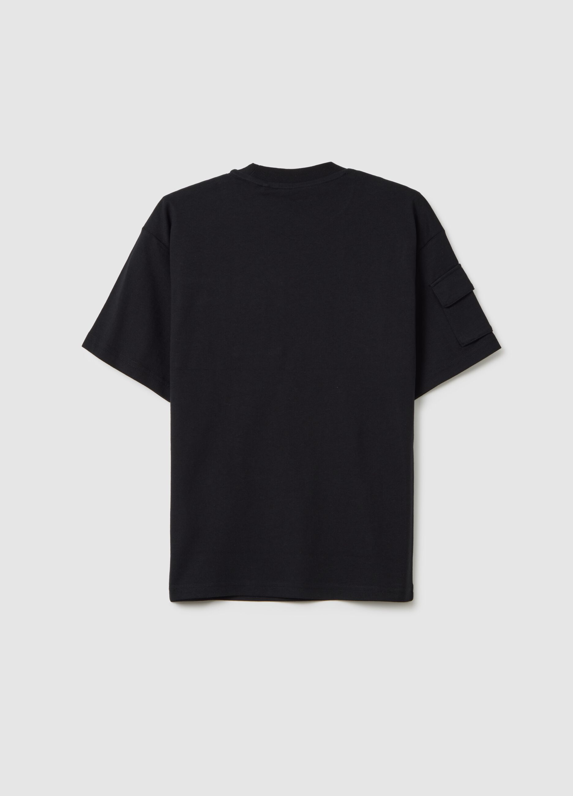 T-shirt da ragazzo in puro cotone nero regular fit con tasche