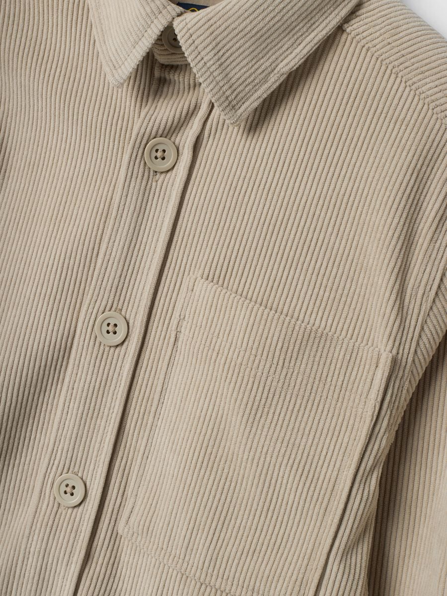 Beige ribbed shirt with buttons and chest pocket_1