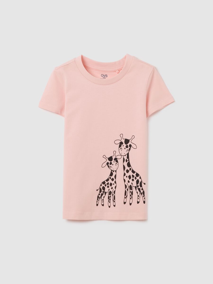 Girls' pink regular fit cotton T-shirt with print_0