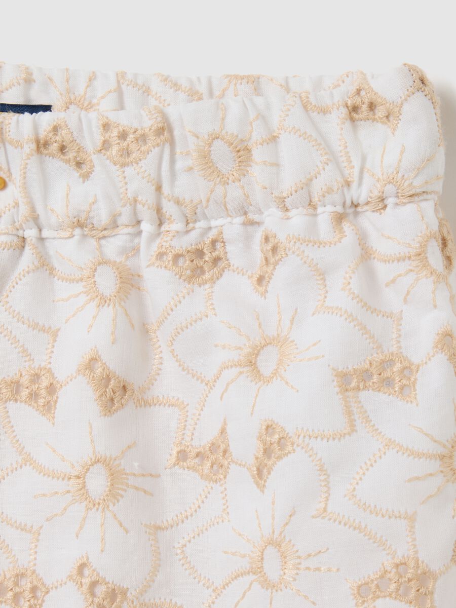 White wide-leg cotton trousers for OVS Kids with embroidered pattern_2