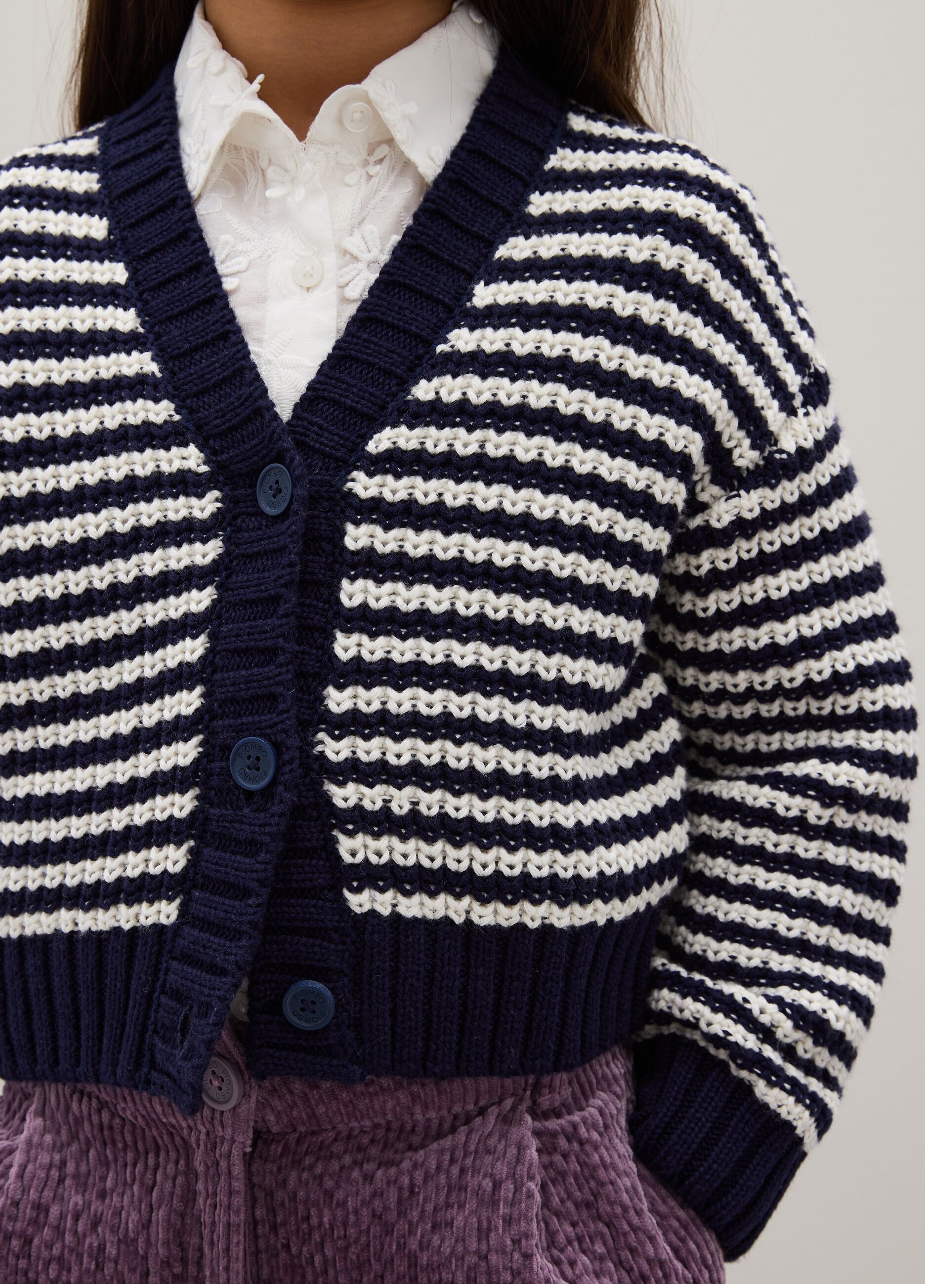 Girls' multicolour blue cotton cardigan - regular fit
