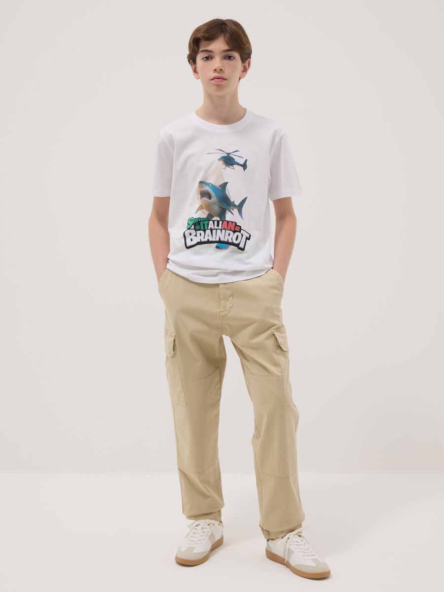 Pantaloni cargo in cotone elasticizzato beige da ragazzo regular fit_0