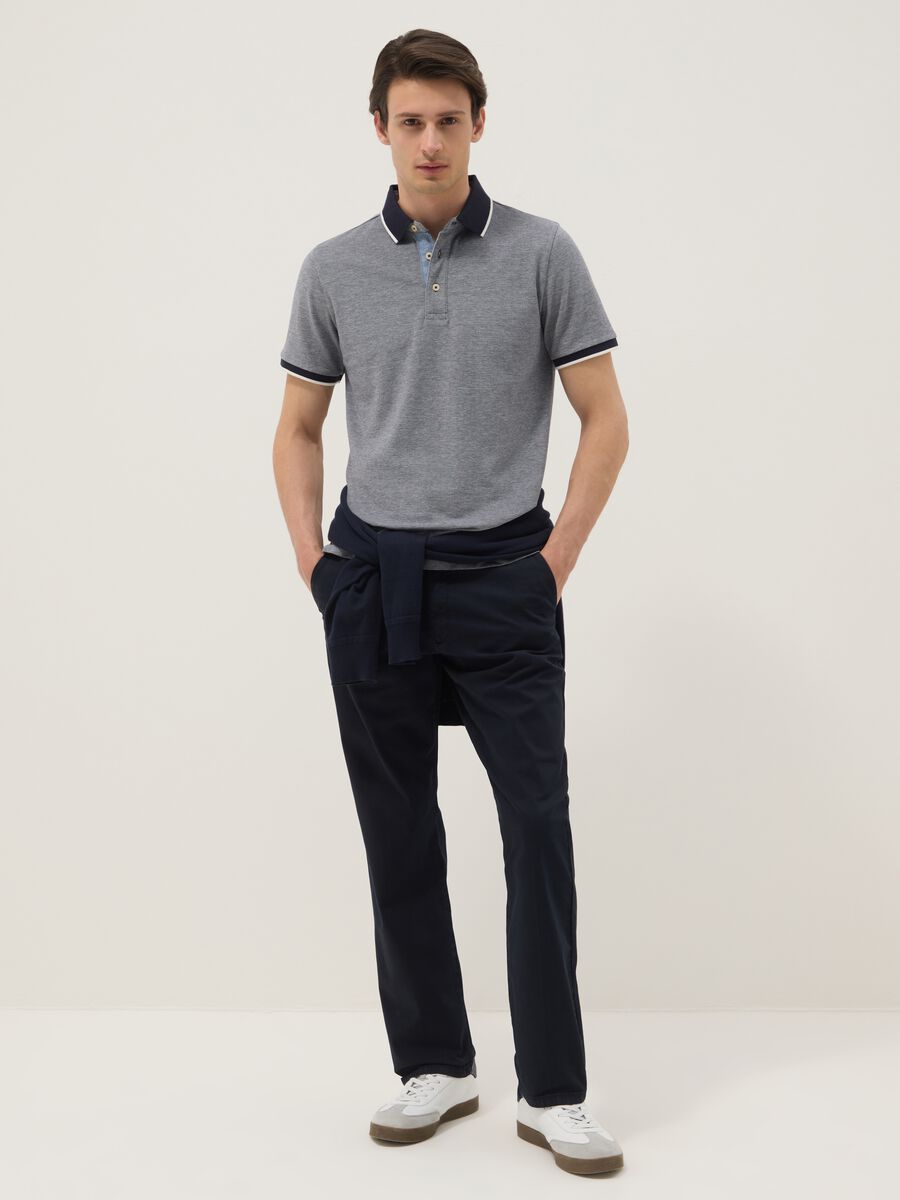 Grey pure cotton polo shirt with classic collar_2
