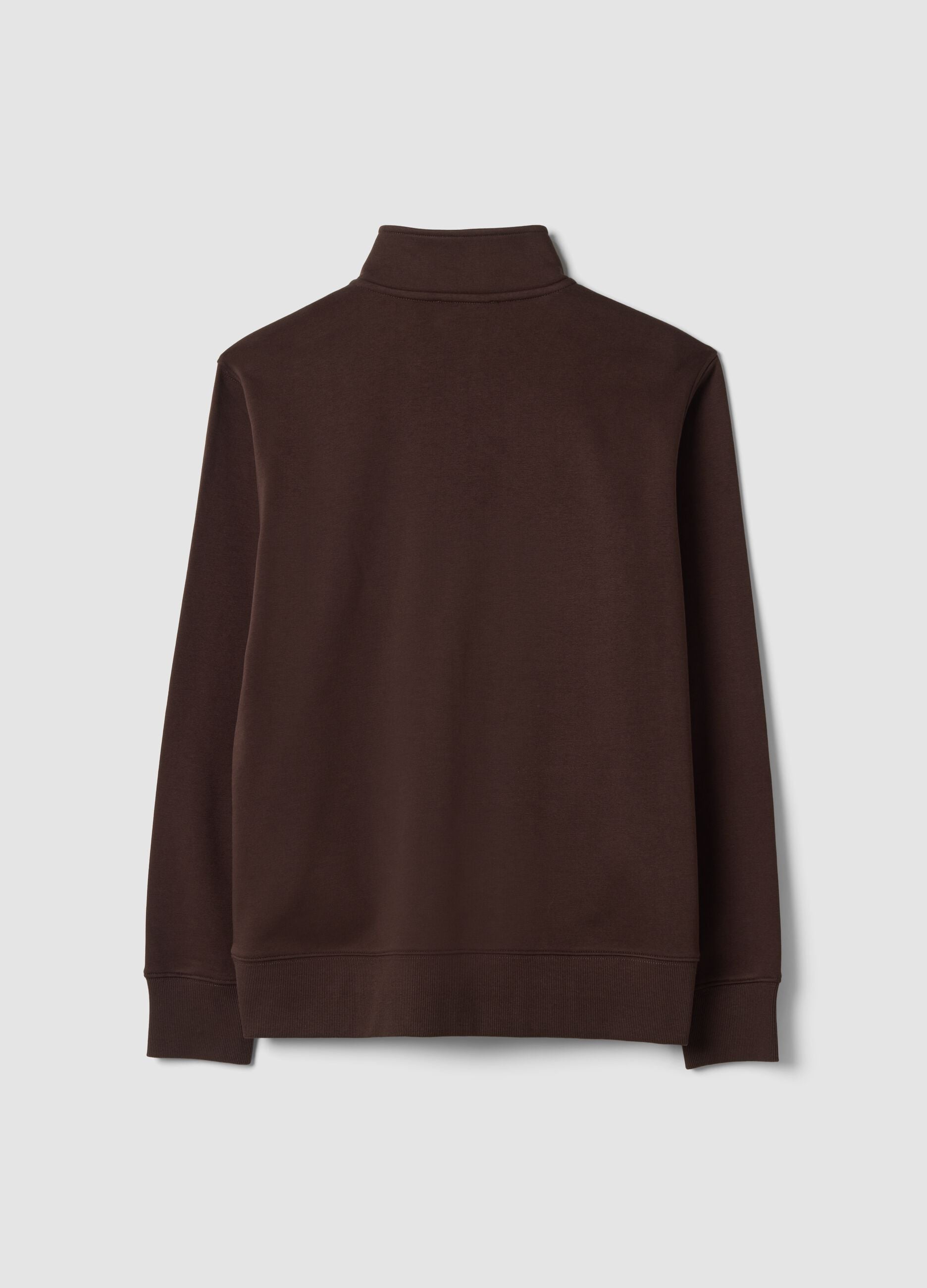 Brown half-zip cotton-blend crew neck