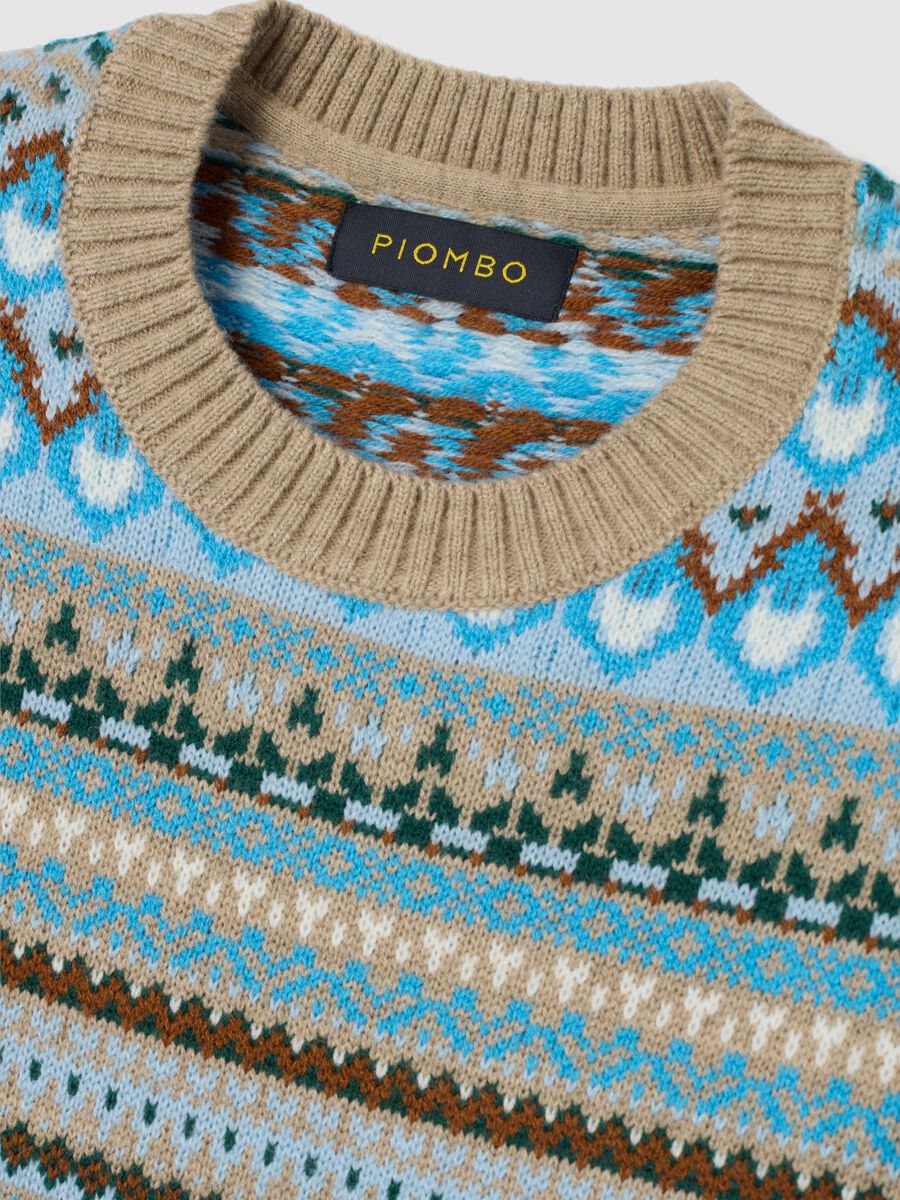 Multicolour Crew Neck Sweater with Geometric Pattern, Regular Fit_1